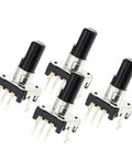 Set of four EC12 360 Degree Rotary Encoders with 15mm handles, RE12 3 Pin 24 Bit Pushbutton Switches for Arduino projects.