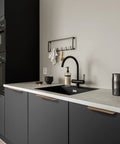 Modern kitchen with Five Pack Adhesive Edge Pulls For Cabinets No Drill Hidden Drawer Handles Flat Stick On Brushed Gold Finish