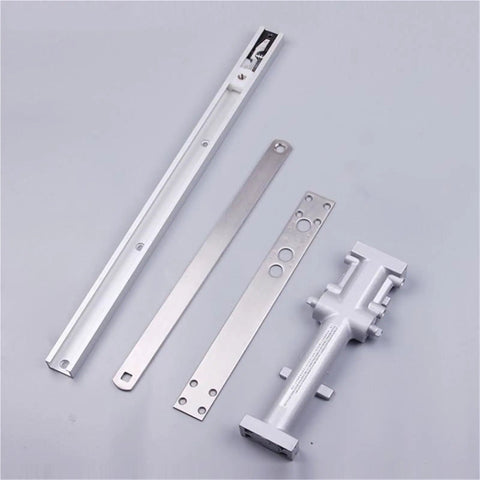 Slick Hidden Buffer Hydraulic Hinge Heavy Duty Thickened Automatic Door Closer parts laid out on a gray background.