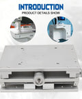 Pro Grade 2D 2 Axis Laser Marker Stand with XY Positioning, polished aluminum workbench, showing precision lifting platform.