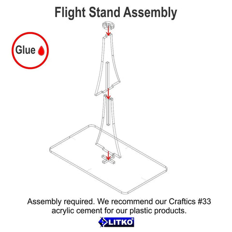 Clear Acrylic Observation Balloon Stand For Wings Of Glory Display assembly guide with 88x134mm base and glue application steps.