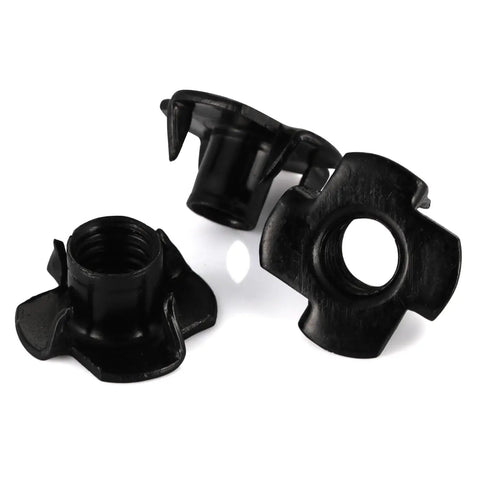 Heavy Duty 1/4-20 Black T Nuts With Four Prongs Zinc Plated Carbon Steel Tee Nuts For Woodworking And Furniture Assembly Top Quality Diy Fasteners No Sweat Setup Solid Hardware Pack Of One Hundred Pieces