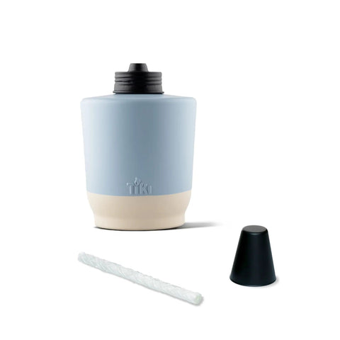 Sunset Sands Outdoor Table Torch in blue with fiberglass wick and black metal snuffer, part of set of 3 for patio decor.