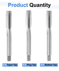 Boss Level 3 Piece Hand Tap Set Features 3 8 16 Unc Right Hand Taper Plug And Bottom Threads, 3 taps made of 9CrSi alloy steel.