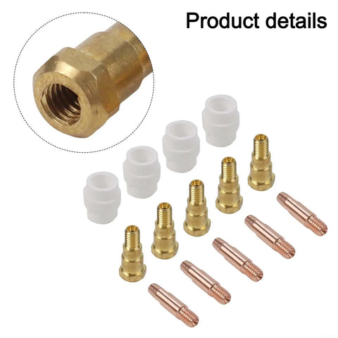 Essential MIG Welding Consumables Kit 0.8mm Tips for 24KD Torch, Rock Solid Compatibility, Includes 5 Contact Tips, 5 Tip Holders, and 4 Gas Diffusers, Red Copper Tips for Tight Fits, Smooth Arc, And Quick Replacement. MB 24KD parts set with brass holders and copper tips