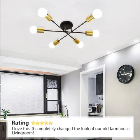 Dope Adjustable Gold Sputnik Chandelier With 6 Lights in modern living room, semi flush mount, E26 base, mid-century style