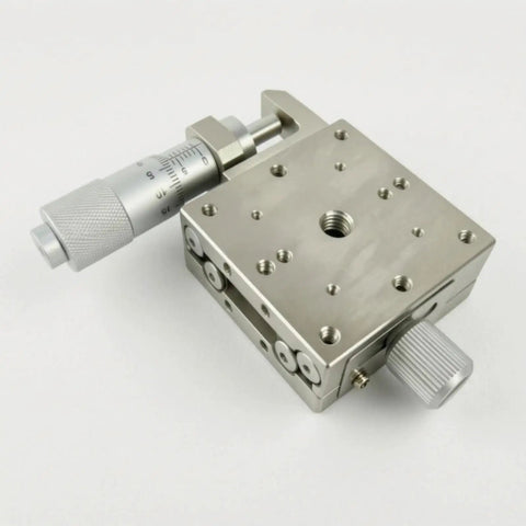 Manual XY Linear Motion Stage With Fine Adjustment Knobs, Stainless Steel Build, Ideal For Optical Setups, Lab Fixtures, Prototyping, Precision Benchtop Sliding Platform For Accurate Alignment, top view