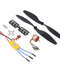13T Brushless Motor And 30A ESC Kit For RC Quadcopter And 550 RC Plane with props, motor, ESC, screws, and mount accessories