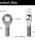 Built Tough 1.25 Inch Heim Joint Rod End Kit Left Hand Thread Chromoly Steel heat treated dimensions with measurements.