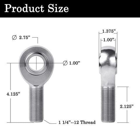 Built Tough 1.25 Inch Heim Joint Rod End Kit Left Hand Thread Chromoly Steel heat treated dimensions with measurements.