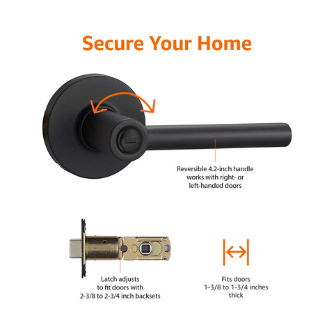 Contemporary Madison Door Lever Privacy Matte Black 1 Pack Easy Install Reversible For Left Or Right Handed Doors Fits One And Three Eighths Inch To One And Three Quarters Inch Doors Six Way Adjustable Backset For Two And Three Eighths Inch Or Two And.