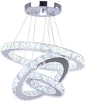 Modern LED Crystal Chandelier With 3 Ring Pendant Lights Adjustable Stainless Steel Ceiling Fixture For Living Room