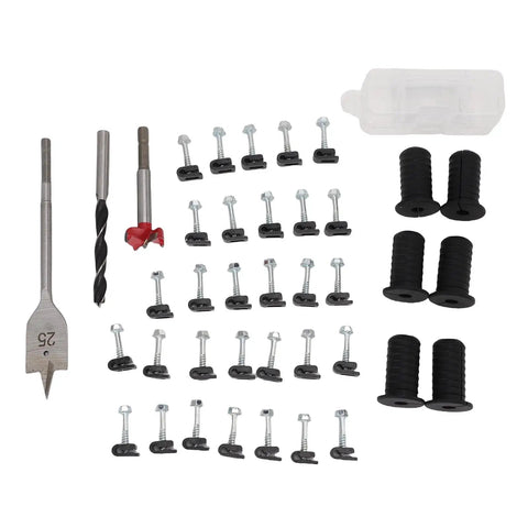 Totally Tidy Wall Install Kit With Heavy Duty Silicone Grommets And Snappy Clips For Fast Cable Routing And Super Neat Residential Wiring Setup In Classic Black. Includes drill bits, black clips, and silicone grommets.