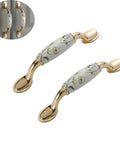 Ceramic Door Knobs Set, 2 Pcs Retro Furniture Handle, Vintage Antique Drawer Pulls Cupboard Knob, Cabinet Pull Handles, Zinc Alloy With Ceramic Accent, 3-3/4 Inch Hole Centers, floral design display