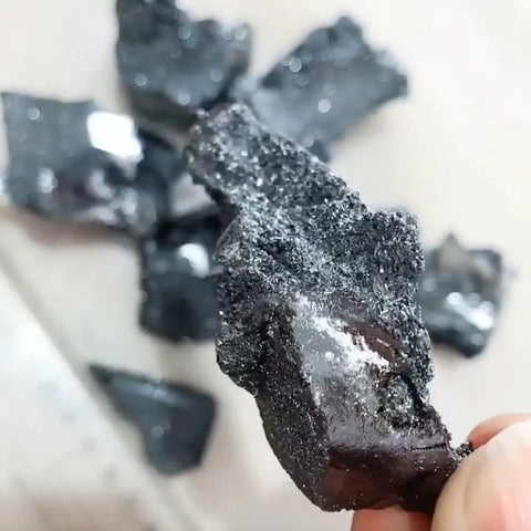 High Purity Boron Small Block Crystals 99.99 Percent Metalloids Element For Lab Use 1 To 5 Grams Self Sealing Bag displayed up close