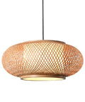 Antique Lantern Pendant Light With Rattan Weaving And Natural Wood Finish Beige Bamboo Ceiling Fixture With Adjustable Cord