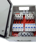 No Sweat 500A DC Combiner Box 4 To 2 Out Pre Wired Cable Kit For 48V Lifepo4 Battery Bank with internal bus bars and safety features.