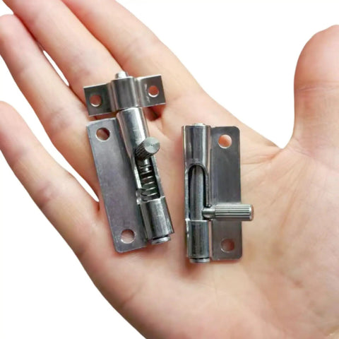 Hella Durable 304 Stainless Steel Spring Loaded Latches For Cabinet Doors With Telescopic Gun Hinge Hardware held in hand
