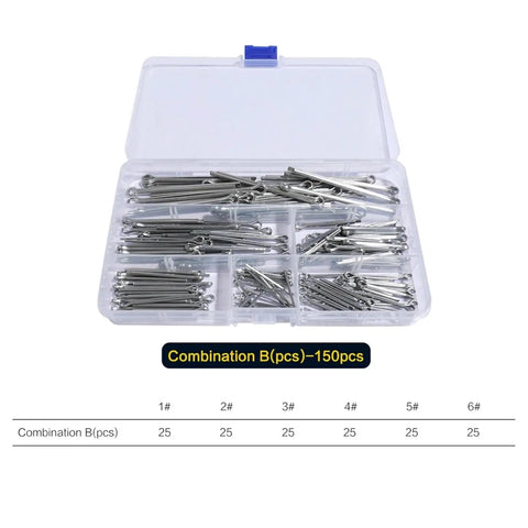 Go-To 150 Piece Cotter Pin Assortment Kit In 304 Stainless Steel shown in a plastic organizer case, various sizes visible