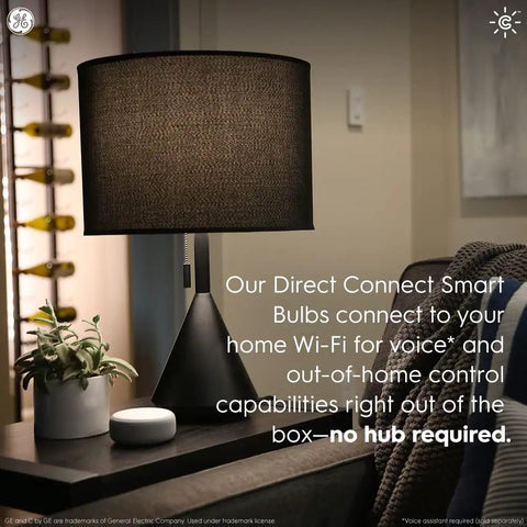 Lamp on table showcases Cync Smart Home Starter Kit With Color Changing LED Bulb And Wireless Dimmer Switch Plug And Play WiFi Bluetooth