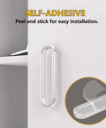 Four Clear PU Self Adhesive Recessed Finger Pulls 7.5x2.5 Cm Oval Sliding Door Handles shown on white surface, close-up with installation detail