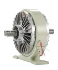 Heavy Duty Magnetic Powder Clutch And Brake System For DC24V Machines Built Tough For 0.6 To 10 Kg Torque Single Or Double Shaft With Tension Controller And Base Electromagnetic Powder Brake Setup, side view.