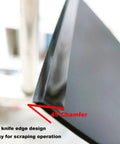 Close-up of a 45-degree chamfered edge on a blade from the Six Piece Putty Knife Set With Flexible Plastic Scrapers For Spackling And Spackle