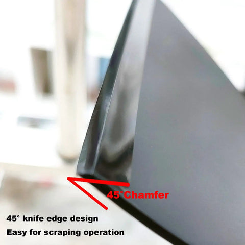 Close-up of a 45-degree chamfered edge on a blade from the Six Piece Putty Knife Set With Flexible Plastic Scrapers For Spackling And Spackle
