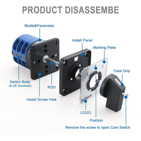 Beefy Heavy Duty Three Phase Rotary Changeover Switch 125A 660V Three Position 1 0 2 With Twelve Terminals disassembled view