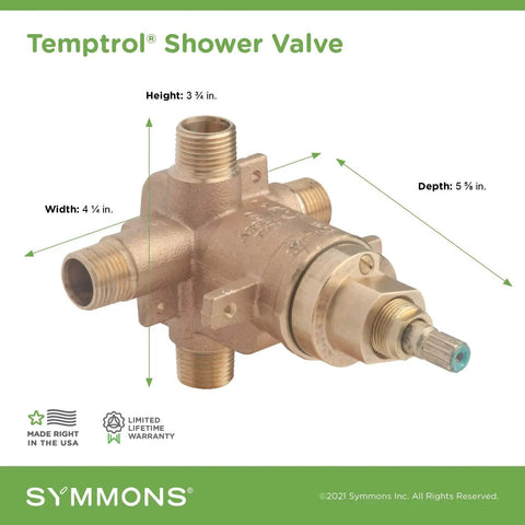 Temptrol Brass Pressure Balancing Tub And Shower Valve Body 262BODY with adjustable stop screw and universal NPT inlets