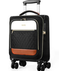Underseat 16 Inch Carry On Luggage Airline Approved Softside Spinner With 360 Degree Wheels Easy Glide Lightweight Weekender Bag in black.