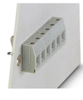 Close-up of a Fifty Piece Through Wall Terminal Block Kit For Solid Electrical Wiring, mounted to drywall for wire splicing.