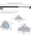 Heavy Duty Gas Struts And Gas Shock Lift Supports delivering 33 Pound Lift Force With 15 Inch Stroke showing extended and compressed lengths.