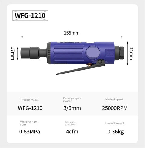 Knockout 3mm And 6mm Shank Pneumatic Die Grinder Running 25000 Rpm for quick metal engraving, featuring 155mm length and durable build.