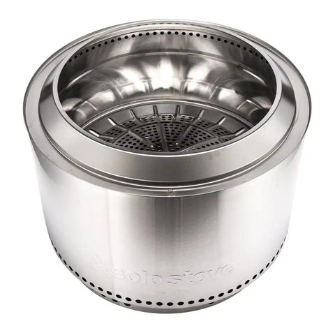 Yukon 27 Inch Stainless Steel Fire Pit With Stand For Four People Outdoor Camping Bonfire Gear Cookware Ready Secondary Burn System