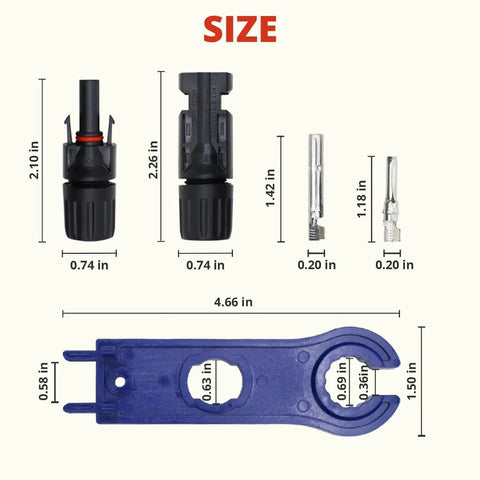 MC4 Solar Panel Connectors IP67 Waterproof 6 Pairs 12 Pieces Male and Female Cable Assembly Kit with Spanners