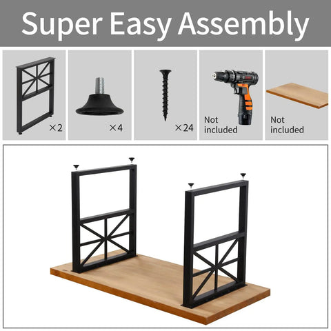 Beefy Heavy Duty Metal Table Legs 28 Inch High Square Tube Iron Desk Legs In Industrial Rustic Style, assembly guide image