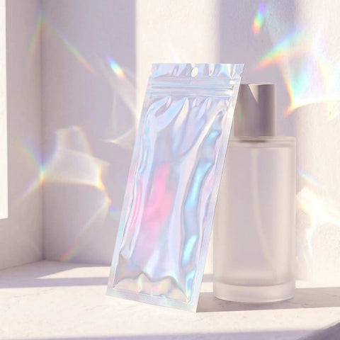 100 Pack Holographic Jewelry Bags With Clear Window Resealable Self Sealing Packaging For Jewelry Candy Snacks And Small Biz Gifts