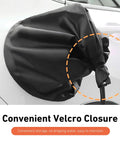 Premium Heavy Duty Magnetic EV Charger Port Cover Waterproof Outdoor Weather Shield Zero Sweat During Storms For Your Daily Driver Every Season Protector Black with Velcro closure.