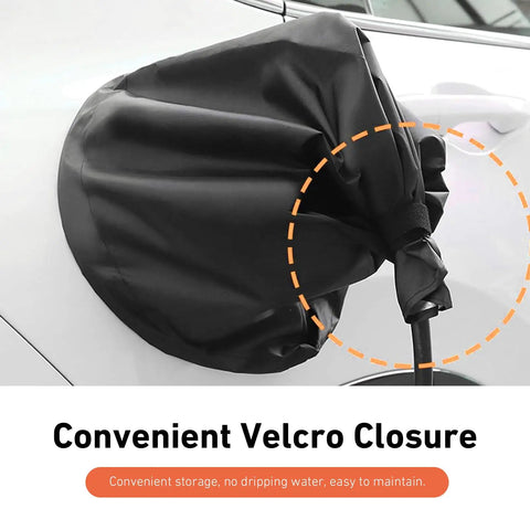 Premium Heavy Duty Magnetic EV Charger Port Cover Waterproof Outdoor Weather Shield Zero Sweat During Storms For Your Daily Driver Every Season Protector Black with Velcro closure.