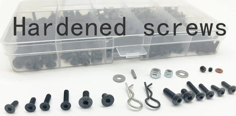 Universal RC Screw Kit With 550Pcs Screws Assortment Set in clear box with screws, washers, and nuts on display.