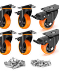 Heavy Duty 4 Inch Swivel Caster Wheels Set Of 6 With Locking Brake Featuring Smooth Rolling Polyurethane Tires close up view
