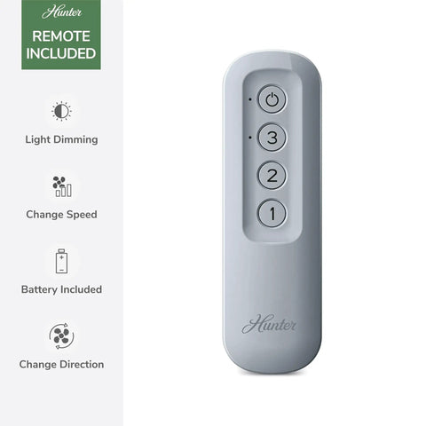 Remote control for Hunter 52 inch Indoor Ceiling Fan and Remote Control, Embrook Matte Black Ceiling Fan, 55150, with light dimming.