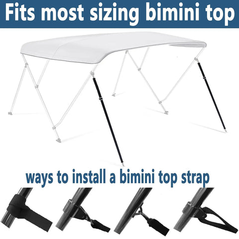 Two Hook Adjustable Bimini Boat Top Straps 23 To 60 Inches installation guide with canopy and strap close-ups