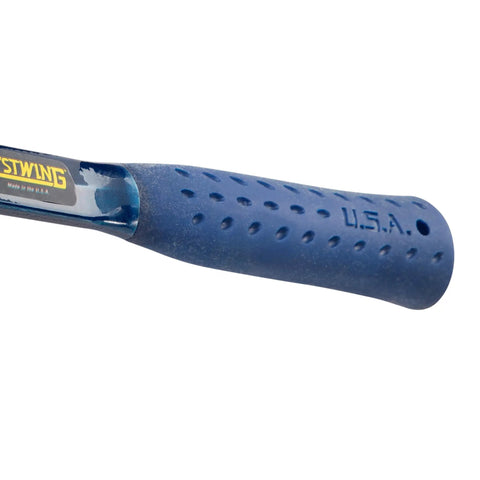Close-up of USA Made sledge hammer's shock reduction grip, part of Heavy Duty 4 Pound Drilling And Crack Hammer with forged steel construction.