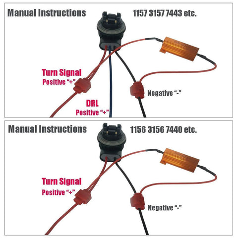 Front view of automotive LED turn-signal load resistor kit, 50W 6Ω, with wiring harness and orange resistor module.