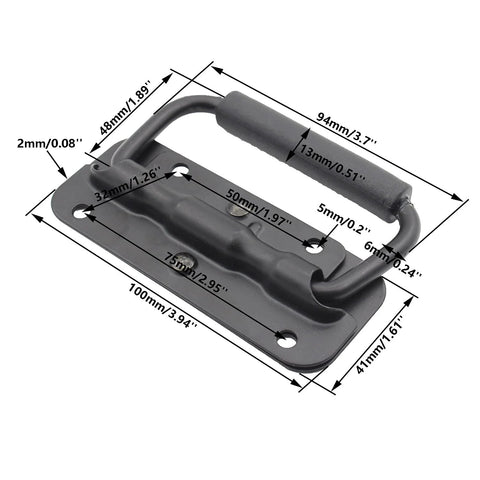 Two Pack Spring Loaded Pull Handles For Chests And Trunks Surface Mount With Rubber Grip Heavy Duty Hardware dimensions diagram