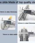 Calipers measuring Beefy Heavy Duty Drawer Slides From 10 To 72 Inches With Lock 220kg Load Capacity Full Extension Ball Bearing Side Mount Rails Built Tough For Smooth Safe Drawer Operation