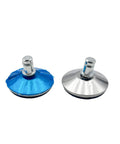5 Pack 2 Inch Bell Glides For Office Chair Low Profile Caster Replacement Turn Rolling Wheels Into Rock Solid Stationary Feet Lock Your Chair Down On Wood Floors Silver - close-up of glides with blue and silver finishes