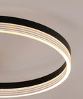 Modern LED Ceiling Light With Remote Control, Dimmable Acrylic Ring Chandelier, Two Ring Black Flush Mount Fixture close-up view
